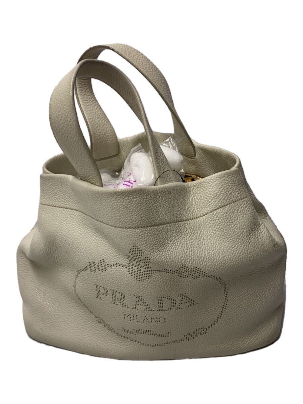 Prada Vitello Daino perforated leather tote bag gray Cream